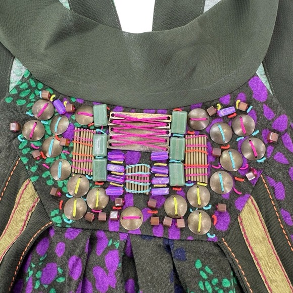 One September Anthropology Boho Green Embroidered Racerback Mini Dress NWOT‎ - Picture 5 of 13